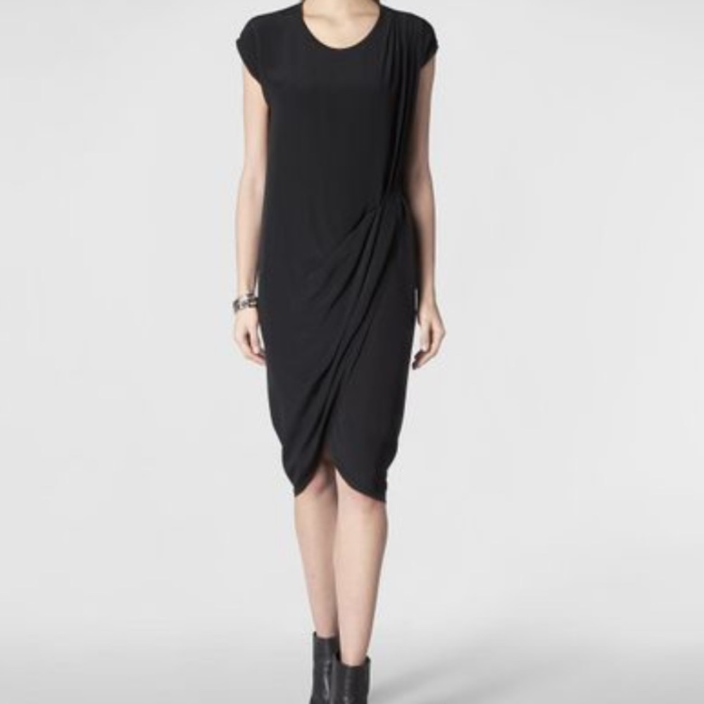 All Saints Silk Women's Size 4 Pleated Draped Black Anson Nui Dress Whimsigoth